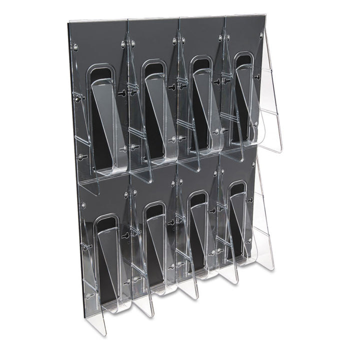 Stand-Tall 8-Bin Wall-Mount Literature Rack, Leaflet, 18.25w x 3.38d x 23.75h, Clear/Black