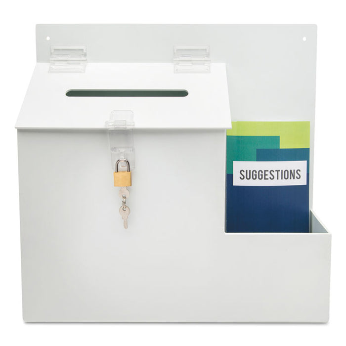 Suggestion Box Literature Holder w/Locking Top, 13 3/4 x 3 5/8 x 13, White