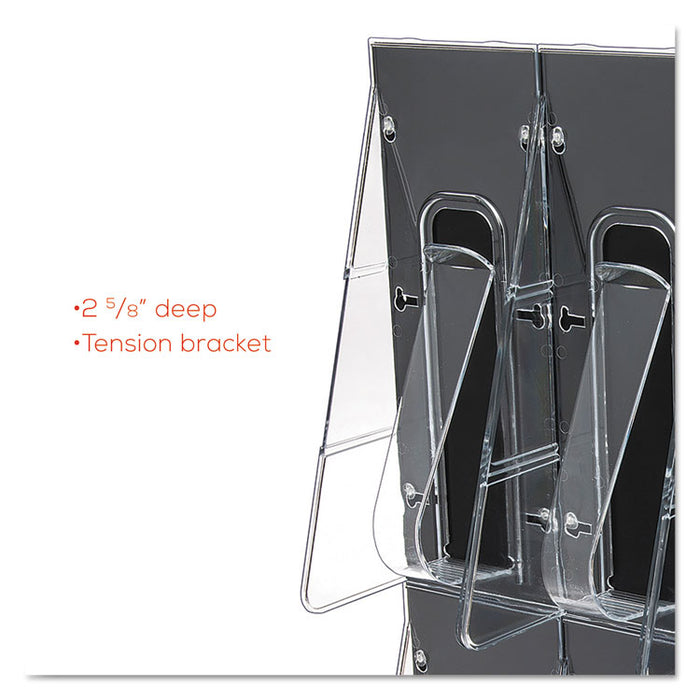 Stand-Tall 8-Bin Wall-Mount Literature Rack, Leaflet, 18.25w x 3.38d x 23.75h, Clear/Black