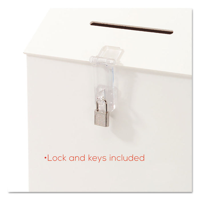 Suggestion Box Literature Holder w/Locking Top, 13 3/4 x 3 5/8 x 13, White