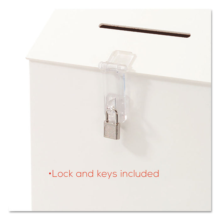 Suggestion Box Literature Holder w/Locking Top, 13 3/4 x 3 5/8 x 13, White