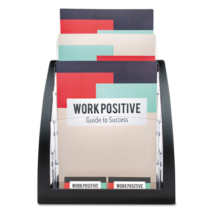 3-Tier Literature Holder, Leaflet Size, 11.25w x 6.94d x 13.31h, Black