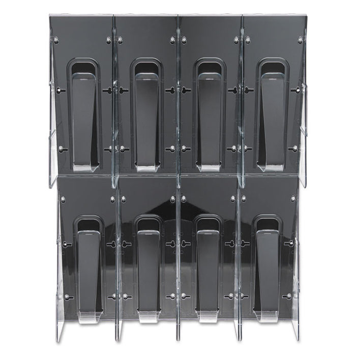 Stand-Tall 8-Bin Wall-Mount Literature Rack, Leaflet, 18.25w x 3.38d x 23.75h, Clear/Black