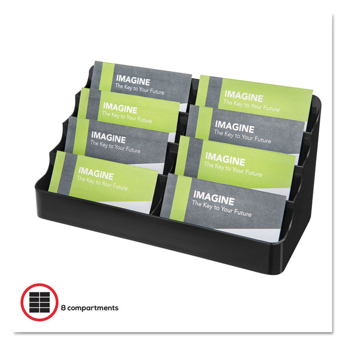 8-Tier Recycled Business Card Holder, Holds 400 Cards, 7.88 x 3.88 x 3.38, Plastic, Black