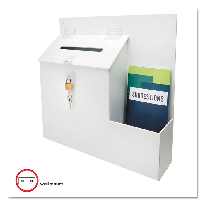 Suggestion Box Literature Holder w/Locking Top, 13 3/4 x 3 5/8 x 13, White