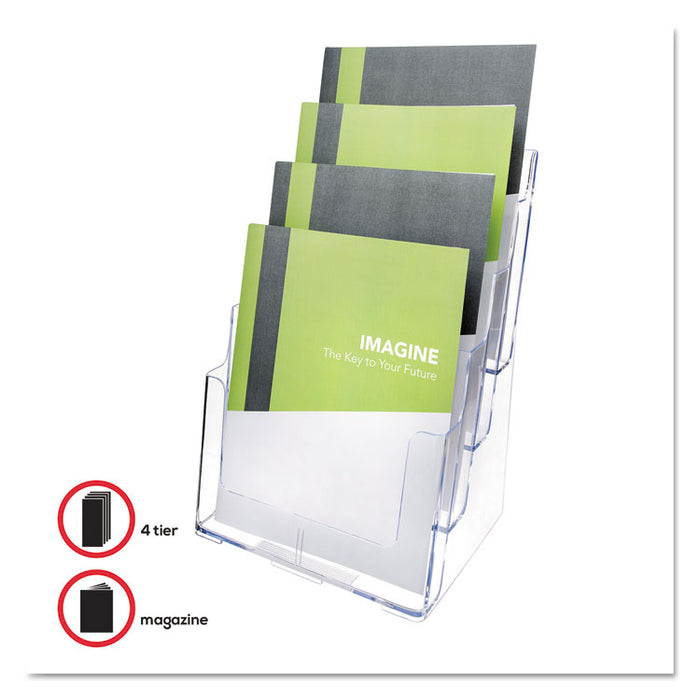 4-Compartment DocuHolder, Magazine Size, 9.38w x 7d x 13.63h, Clear