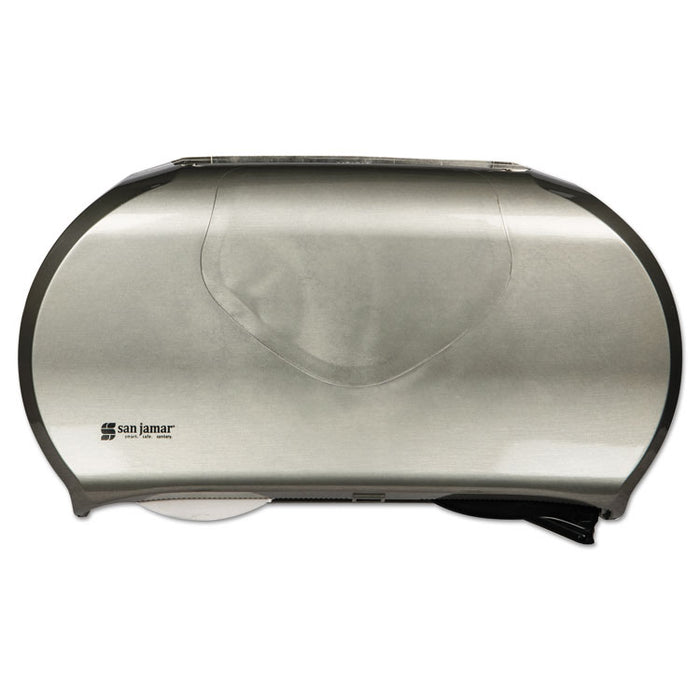 Twin Jumbo Bath Tissue Dispenser, 19 1/4 x 6 x 12 1/4, Faux Stainless Steel