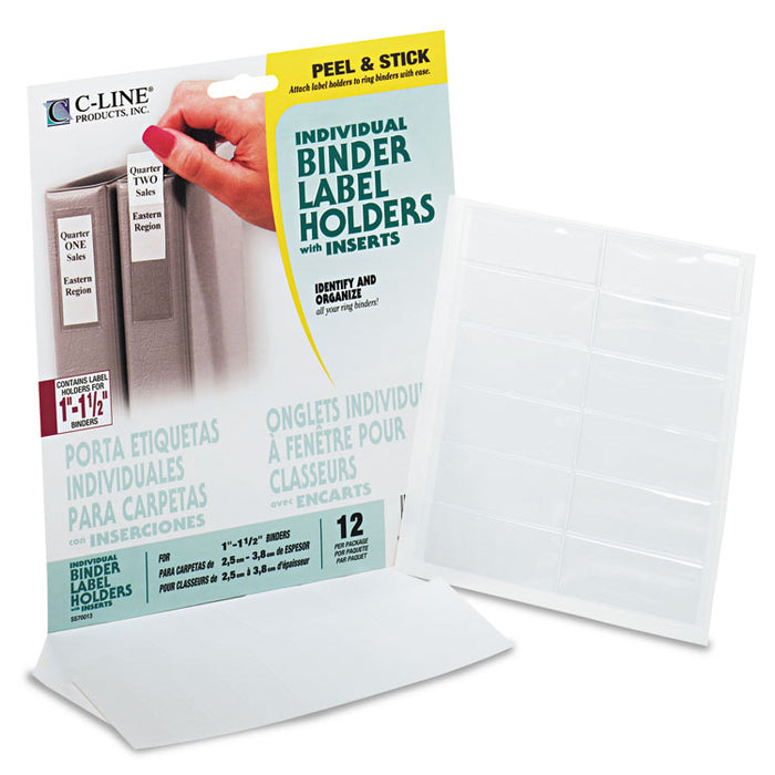Self-Adhesive Ring Binder Label Holders, Top Load, 2.25 x 3.06, Clear, 12/Pack