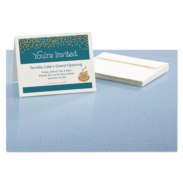 Note Cards with Matching Envelopes, Inkjet, 65lb, 4.25 x 5.5, Textured Uncoated White, 50 Cards, 2 Cards/Sheet, 25 Sheets/Box