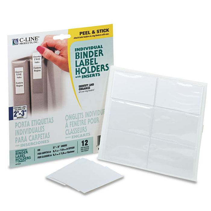Self-Adhesive Ring Binder Label Holders, Top Load, 2 1/4 x 3 5/8, Clear, 12/Pack