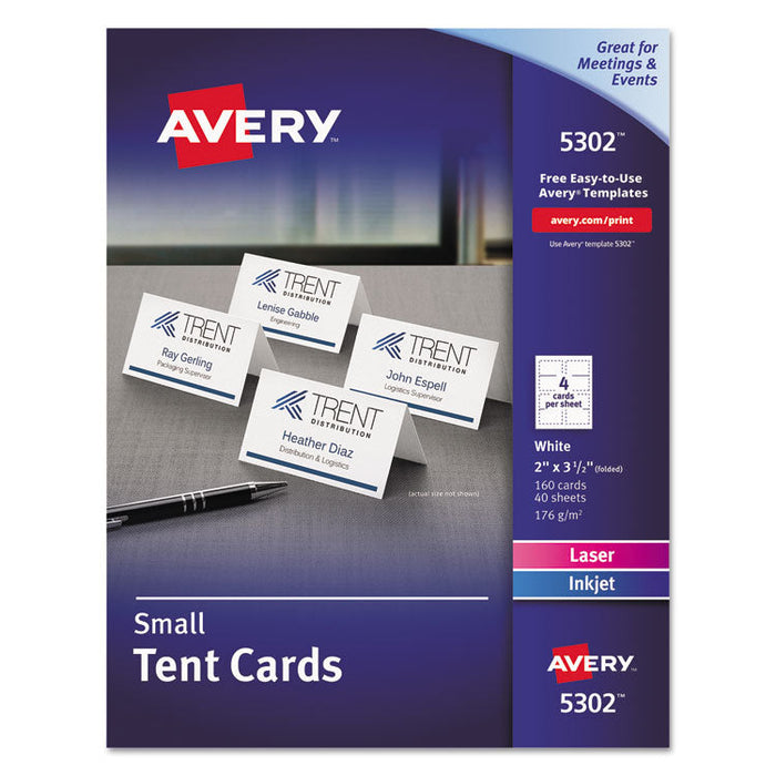 Small Tent Card, White, 2 x 3 1/2, 4 Cards/Sheet, 160/Box