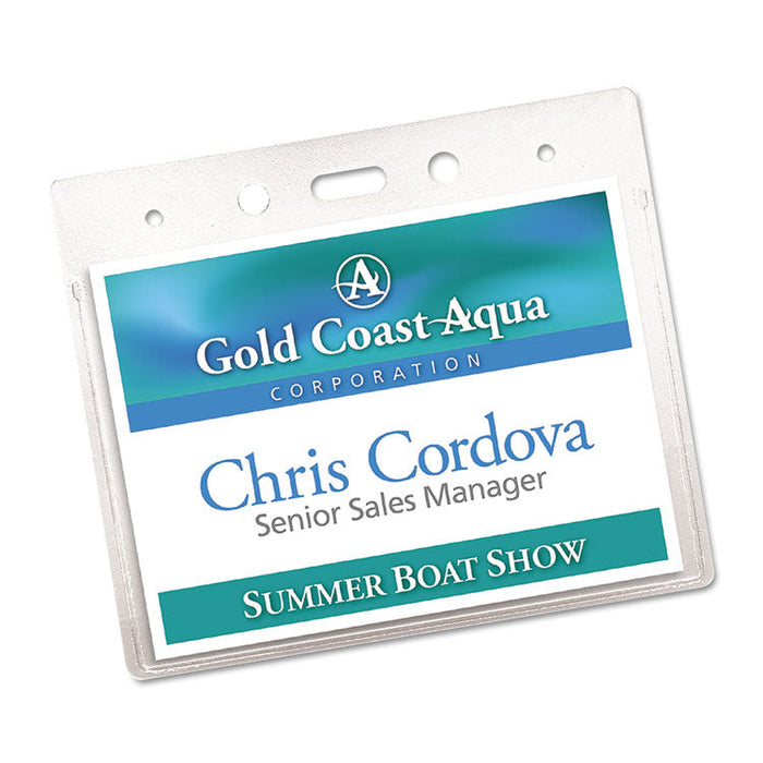 Secure Top Heavy-Duty Badge Holders, Horizontal, 4w x 3h, Clear, 25/Pack