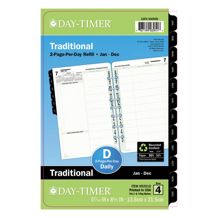 Original Two-Page-Per-Day Refill, 8 1/2 x 5 1/2, White/Green, 2020