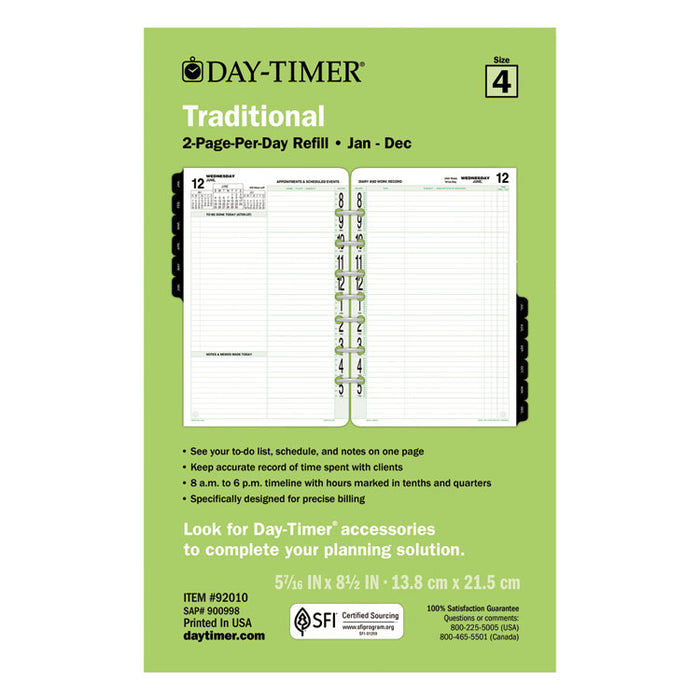 Original Two-Page-Per-Day Refill, 8 1/2 x 5 1/2, White/Green, 2020