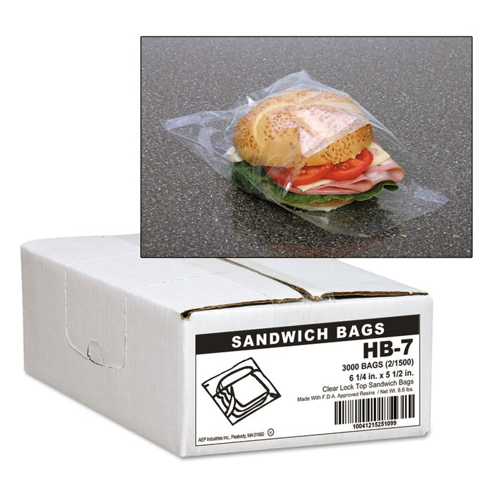 Jumbo Sandwich Bags, 0.7 mil, 5.5" x 6.25", Clear, 3,000/Carton