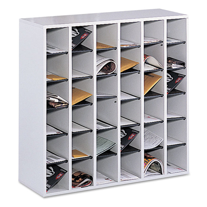 Wood Mail Sorter with Adjustable Dividers, Stackable, 36 Compartments, 33.75 x 12 x 32.75, Gray