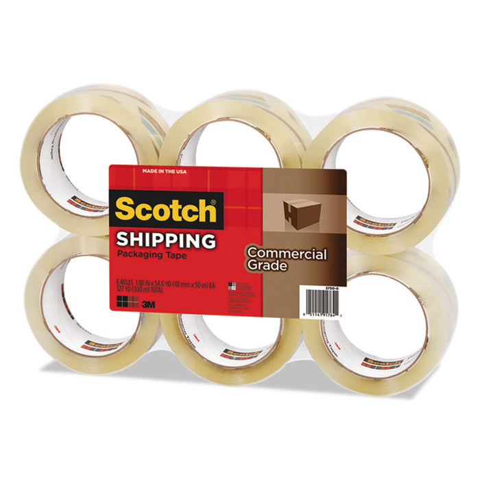 3750 Commercial Grade Packaging Tape, 3" Core, 1.88" x 54.6 yds, Clear, 6/Pack