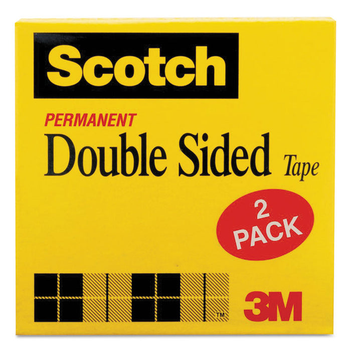 Double-Sided Tape, 1" Core, 0.5" x 75 ft, Clear, 2/Pack