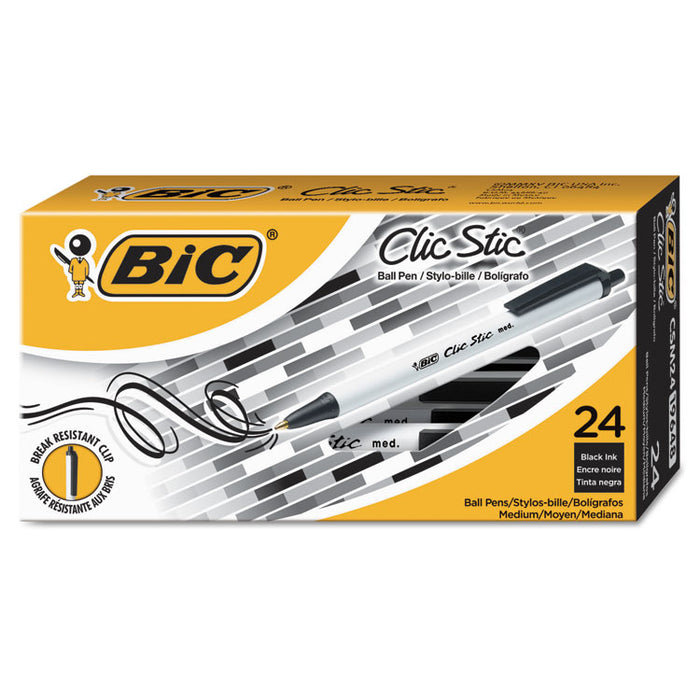 Clic Stic Ballpoint Pen Value Pack, Retractable, Medium 1 mm, Black Ink, White Barrel, 24/Pack