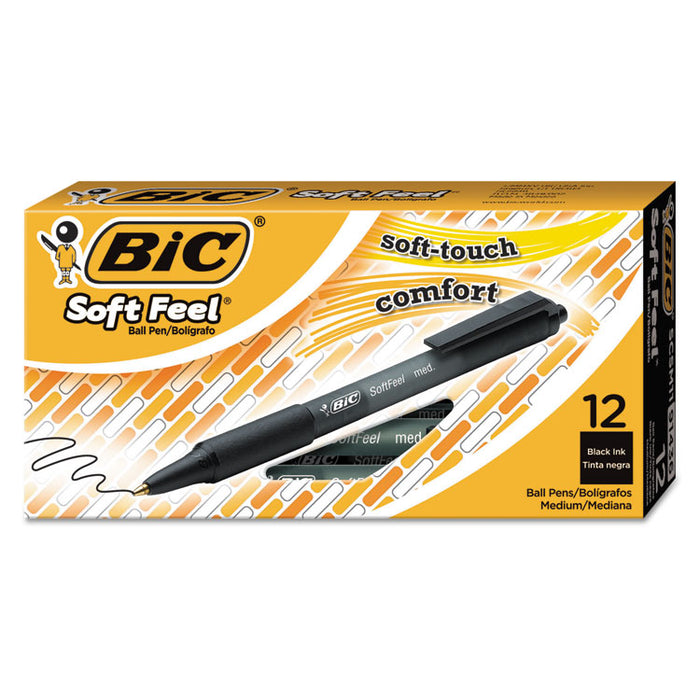 Soft Feel Retractable Ballpoint Pen, Medium 1mm, Black Ink/Barrel, Dozen