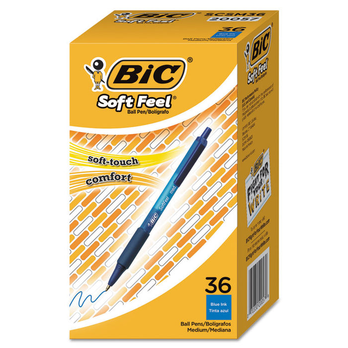 Soft Feel Retractable Ballpoint Pen, Medium 1mm, Blue Ink/Barrel, 36/Pack