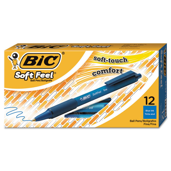 Soft Feel Ballpoint Pen, Retractable, Fine 0.8 mm, Blue Ink, Blue Barrel, Dozen