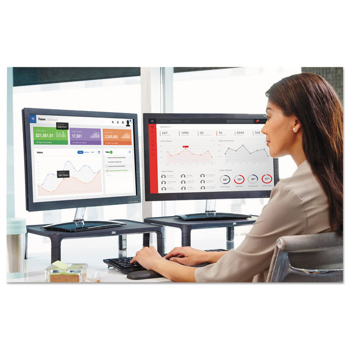 Adjustable Monitor Stand, 16" x 12" x 1.75" to 5.5", Black, Supports 20 lbs