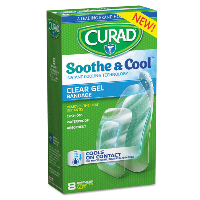 Soothe & Cool Clear Gel Bandages, Assorted, Clear, 8/Box
