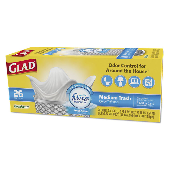 OdorShield Medium Quick-Tie Trash Bags, 8 gal, 0.57 mil, 21.63" x 23", White, 156/Carton
