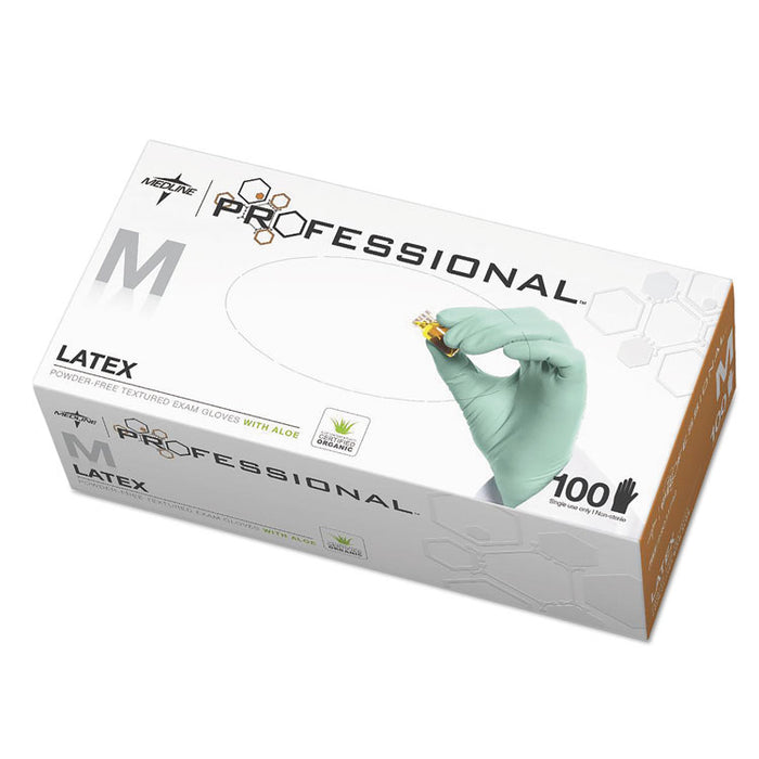 Professional Latex Exam Gloves with Aloe, Medium, Green, 100/Box