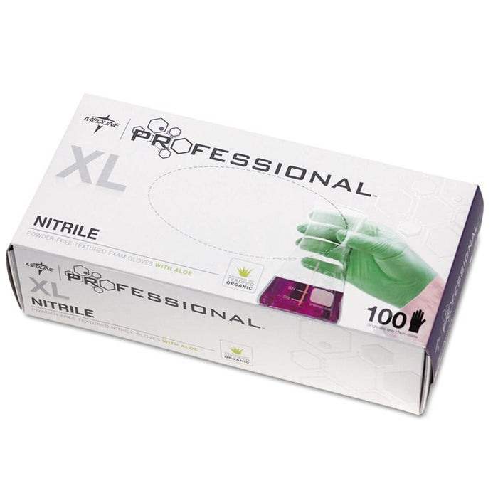 Professional Nitrile Exam Gloves with Aloe, X-Large, Green, 100/Box