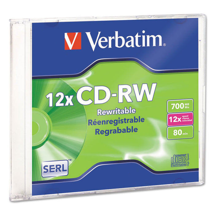 CD-RW, 700MB, 4X-12X High Speed, Branded Surface, 1/PK Slim Case