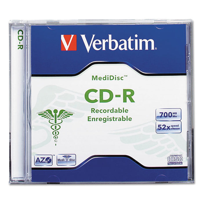 MediDisc CD-R, 700MB, 52X, Thermal Printable Branded Surface, 1/PK Jewel Case