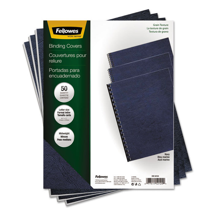 Classic Grain Texture Binding System Covers, 11 x 8.5, Navy, 50/Pack