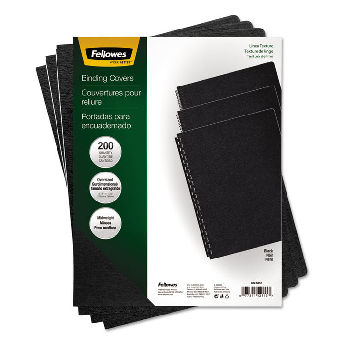 Linen Texture Binding System Covers, 11-1/4 x 8-3/4, Black, 200/Pack