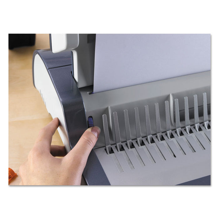 Quasar 500 Manual Comb Binding System, 500 Sheets, 18.13 x 15.38 x 5.13, Metallic Gray