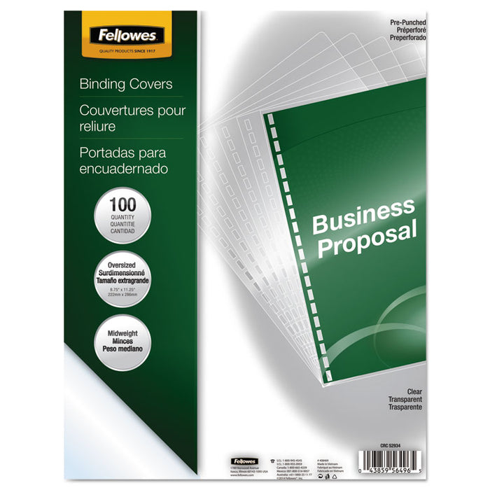 Crystals Transparent Presentation Covers for Binding Systems, Clear, with Round Corners, 11.25 x 8.75, Punched, 100/Pack