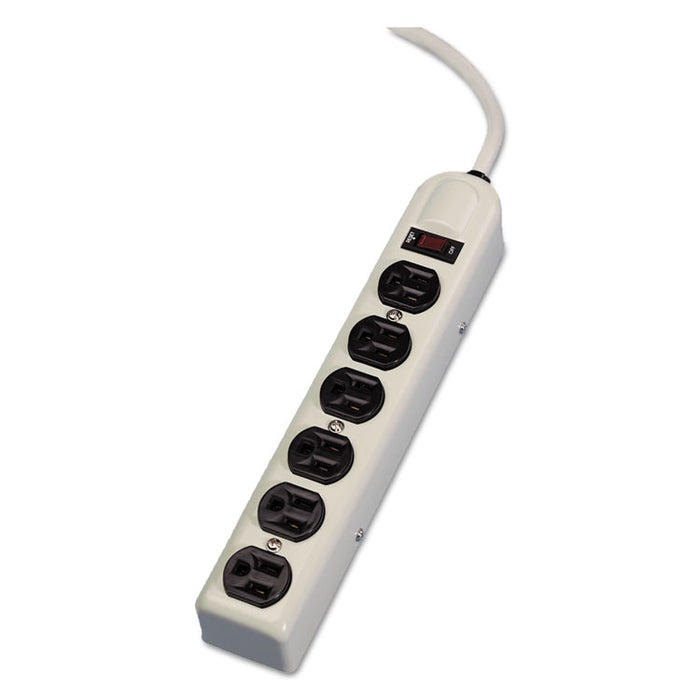 Six-Outlet Metal Power Strip, 120V, 6ft Cord, 12 3/16 x 2 1/2 x 1 3/8, Platinum