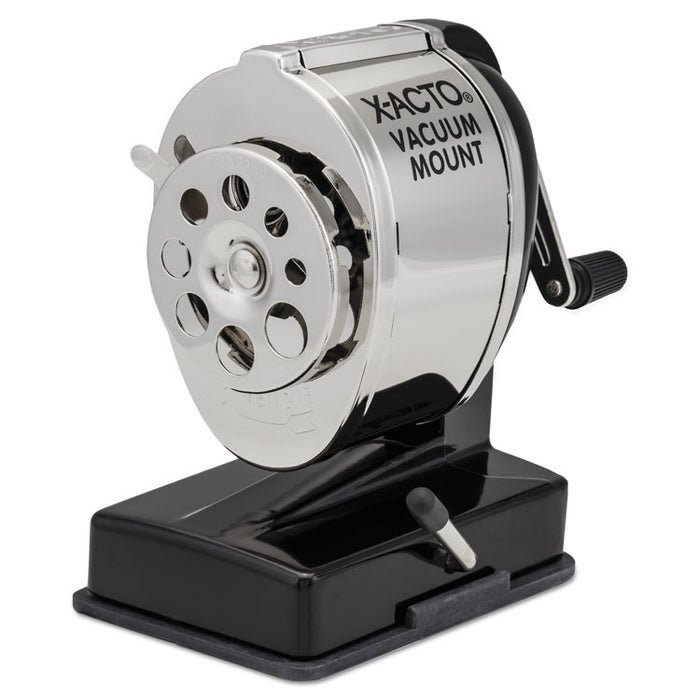 KS Manual Classroom Pencil Sharpener, Vacuum-Base, Manual, 4" x 5.5" x 5.5", Black/Nickel