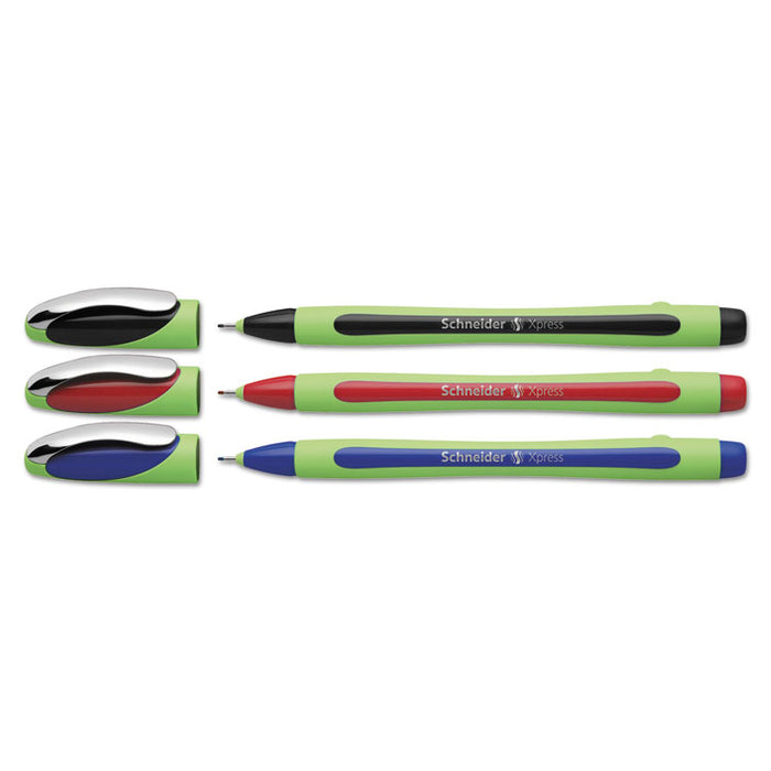 Schneider Xpress Fineliner Stick Pen, 0.8mm, Assorted Ink, Green Barrel, 3/Pack