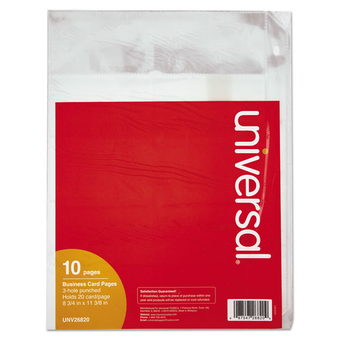 Business Card Binder Pages, 20 Cards/Letter Page, Clear, 10 Pages/Pack