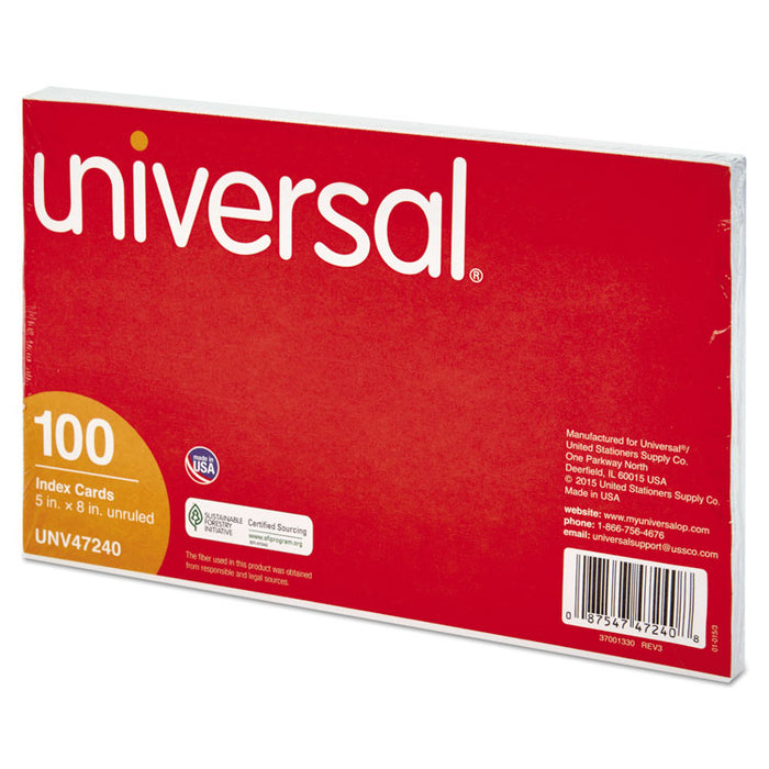 Unruled Index Cards, 5 x 8, White, 100/Pack