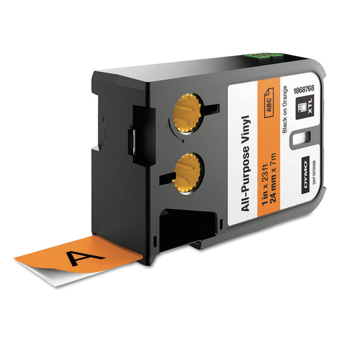 XTL All-Purpose Vinyl Labels, 1" x 24.6 ft, Orange/Black Print