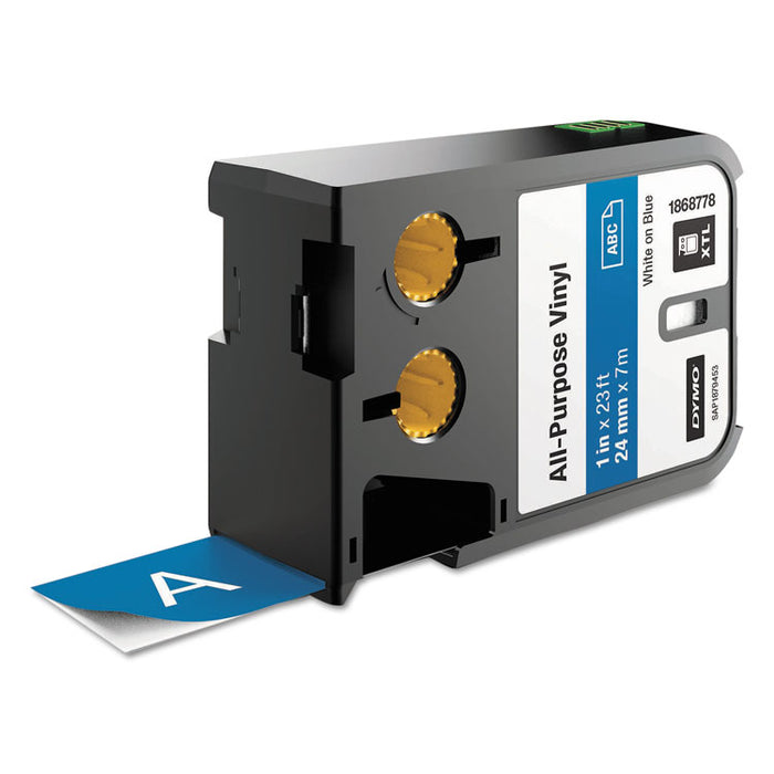 XTL All-Purpose Vinyl Labels, 1" x 24.6 ft, Blue/White Print