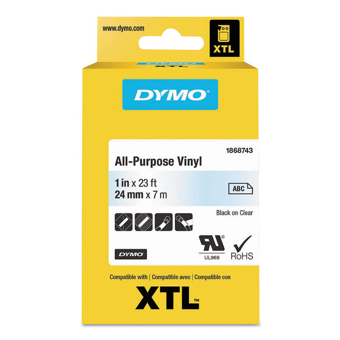 XTL All-Purpose Vinyl Labels, 1" x 24.6 ft, Clear/Black Print