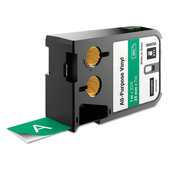 XTL All-Purpose Vinyl Labels, 1" x 24.6 ft, Green/White Print