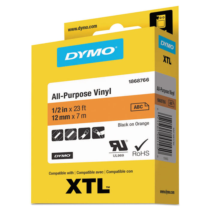 XTL All-Purpose Vinyl Labels, 0.5" x 24.6 ft, Orange/Black Print