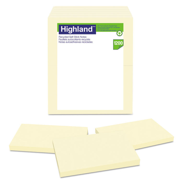 Recycled Self Stick Notes, 3 x 5, Yellow, 100 Sheets/Pad, 12 Pads/Pack