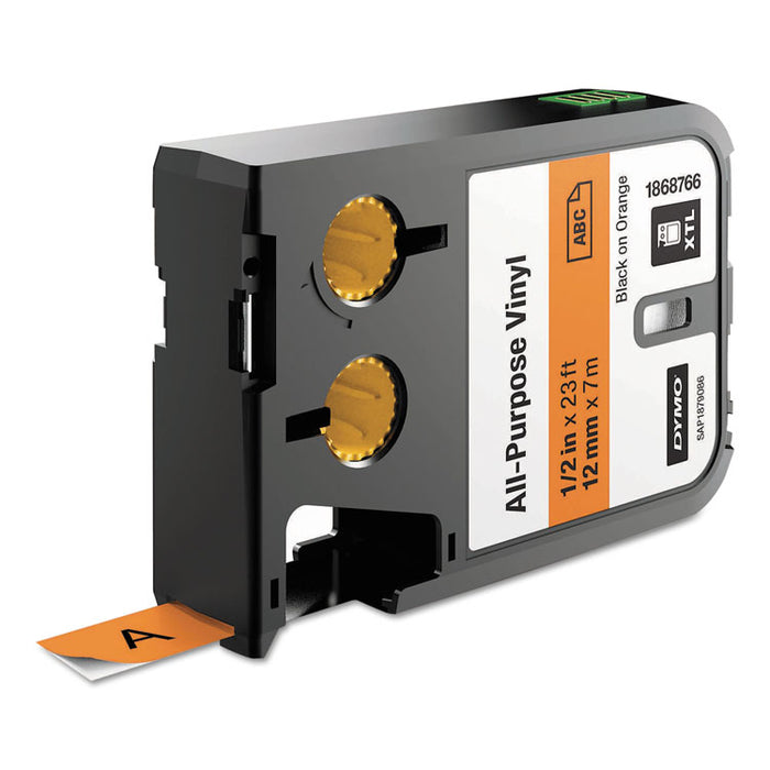 XTL All-Purpose Vinyl Labels, 0.5" x 24.6 ft, Orange/Black Print