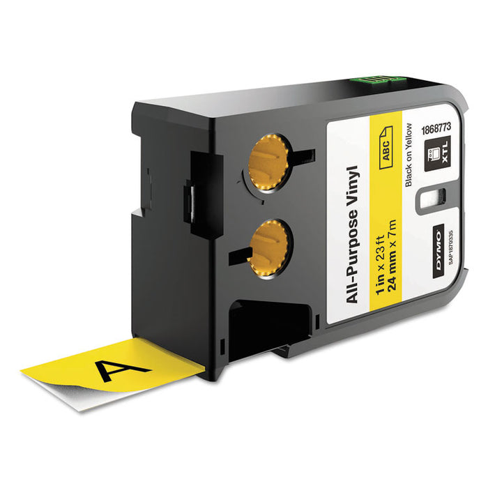 XTL All-Purpose Vinyl Labels, 1" x 24.6 ft, Yellow/Black Print